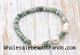 CFB717 faceted rondelle Qinghai jade & potato white freshwater pearl stretchy bracelet