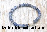 CFB718 faceted rondelle blue spot stone & potato white freshwater pearl stretchy bracelet