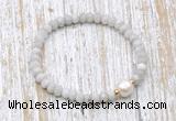 CFB721 faceted rondelle white crazy lace agate & potato white freshwater pearl stretchy bracelet