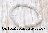 CFB723 faceted rondelle white crazy lace agate & potato white freshwater pearl stretchy bracelet