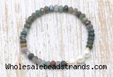 CFB725 faceted rondelle Indian agate & potato white freshwater pearl stretchy bracelet