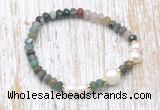 CFB726 faceted rondelle Indian agate & potato white freshwater pearl stretchy bracelet