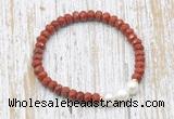 CFB731 faceted rondelle red jasper & potato white freshwater pearl stretchy bracelet