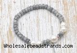 CFB735 faceted rondelle grey picture jasper & potato white freshwater pearl stretchy bracelet