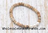 CFB737 faceted rondelle picture jasper & potato white freshwater pearl stretchy bracelet