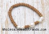 CFB741 faceted rondelle wooden jasper & potato white freshwater pearl stretchy bracelet