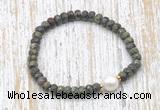 CFB742 faceted rondelle dragon blood jasper & potato white freshwater pearl stretchy bracelet