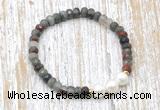 CFB746 faceted rondelle African bloodstone & potato white freshwater pearl stretchy bracelet