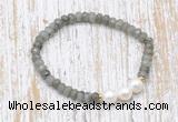 CFB749 faceted rondelle labradorite & potato white freshwater pearl stretchy bracelet