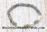 CFB750 faceted rondelle labradorite & potato white freshwater pearl stretchy bracelet