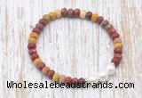 CFB761 faceted rondelle mookaite & potato white freshwater pearl stretchy bracelet