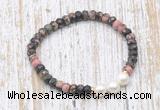 CFB764 faceted rondelle rhodonite & potato white freshwater pearl stretchy bracelet