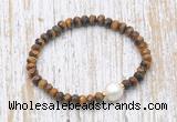 CFB766 faceted rondelle yellow tiger eye & potato white freshwater pearl stretchy bracelet