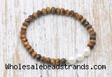 CFB767 faceted rondelle yellow tiger eye & potato white freshwater pearl stretchy bracelet