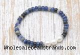 CFB770 faceted rondelle sodalite & potato white freshwater pearl stretchy bracelet