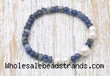 CFB771 faceted rondelle sodalite & potato white freshwater pearl stretchy bracelet