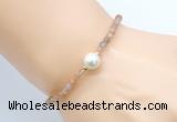 CFB802 4mm faceted round orange moonstone & potato white freshwater pearl bracelet