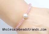 CFB805 4mm faceted round rose quartz & potato white freshwater pearl bracelet