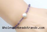 CFB806 4mm faceted round amethyst & potato white freshwater pearl bracelet