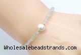 CFB807 4mm faceted round prehnite & potato white freshwater pearl bracelet