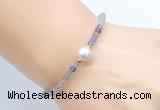 CFB809 4mm faceted round fluorite & potato white freshwater pearl bracelet