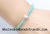 CFB815 4mm faceted round amazonite & potato white freshwater pearl bracelet