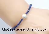 CFB818 4mm faceted round lapis lazuli & potato white freshwater pearl bracelet