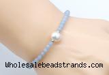 CFB819 4mm faceted round blue angel skin & potato white freshwater pearl bracelet