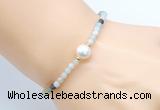 CFB820 4mm faceted round amazonite & potato white freshwater pearl bracelet