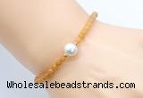 CFB822 4mm faceted round yellow jade & potato white freshwater pearl bracelet