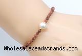 CFB823 4mm faceted round goldstone & potato white freshwater pearl bracelet