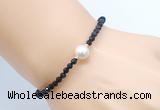 CFB827 4mm faceted round black spinel & potato white freshwater pearl bracelet