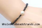 CFB828 4mm faceted round golden obsidian & potato white freshwater pearl bracelet