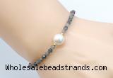 CFB836 4mm faceted round African bloodstone & potato white freshwater pearl bracelet