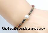 CFB838 4mm faceted round picasso jasper & potato white freshwater pearl bracelet