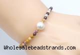 CFB840 4mm faceted round mookaite & potato white freshwater pearl bracelet