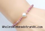 CFB841 4mm faceted round pink wooden jasper & potato white freshwater pearl bracelet