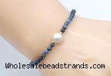 CFB844 4mm faceted round dumortierite & potato white freshwater pearl bracelet