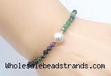 CFB845 4mm faceted round ruby zoisite & potato white freshwater pearl bracelet