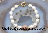 CFB912 Hand-knotted 9mm - 10mm rice white freshwater pearl & moonstone bracelet