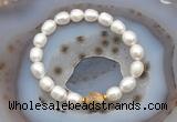 CFB924 9mm - 10mm rice white freshwater pearl & yellow crazy lace agate stretchy bracelet