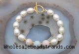 CFB936 Hand-knotted 9mm - 10mm rice white freshwater pearl & morganite bracelet