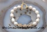 CFB967 Hand-knotted 9mm - 10mm rice white freshwater pearl & feldspar bracelet