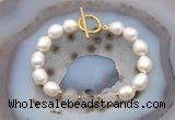 CFB972 Hand-knotted 9mm - 10mm rice white freshwater pearl & montana agate bracelet