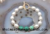 CFB973 Hand-knotted 9mm - 10mm rice white freshwater pearl & grass agate bracelet