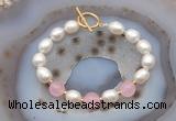 CFB984 Hand-knotted 9mm - 10mm rice white freshwater pearl & candy jade bracelet