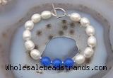 CFB990 Hand-knotted 9mm - 10mm rice white freshwater pearl & candy jade bracelet