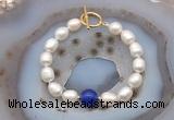 CFB991 Hand-knotted 9mm - 10mm rice white freshwater pearl & candy jade bracelet