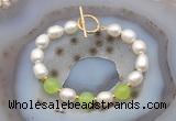 CFB993 Hand-knotted 9mm - 10mm rice white freshwater pearl & candy jade bracelet