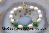 CFB994 Hand-knotted 9mm - 10mm rice white freshwater pearl & candy jade bracelet